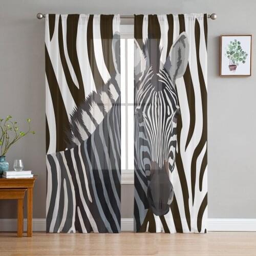 Luxury Sheer Window Curtains Zebra Skin Texture Kitchen Bedroom Living Room Tulle Curtains Study French Window Chiffon Curtains