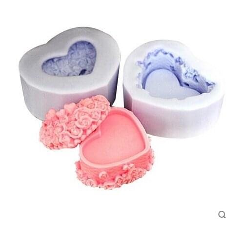 Rose Heart Cosmetic Box Mold Silicon Soap Mold 2PCS/SET Fondant Cake Decoration Candle Mold Handmade Soap Mold NO.:SO420