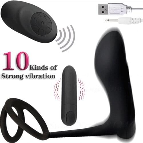 Silicone 10 Modes Vibrating Prostate Massager G Spot Clitoris Dildo Vibrator Delay Ejaculation Rings Anal Sex Toys for Man Cockr