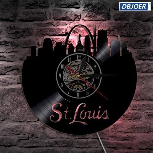 St.Louis City LED Vinyl Clock Lighting Color Change Wall Light Remote Controller Modern Backlight Living Room LED Light