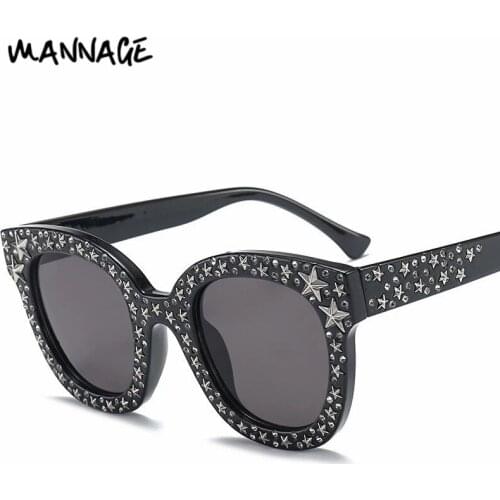 Rhinestone Embellished Square Sunglasses Women Luxury Star Rivet Large Frame Sun Glasses Retro UV400 Shades