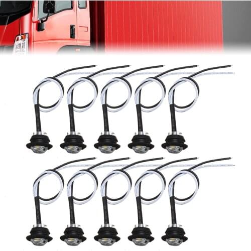 Universal 10pcs 0.75" 3528 SMD LED Round Side Marker Indicator Lamp 3 LED 12V 0.3W Trailer Truck Auto White Lights Accessories