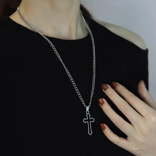 Vintage Gothic Hollow Cross Pendant Necklace Punk Cool Street Style Necklace for Men Women Gift Wholesale Neck Jewelry 2021 New