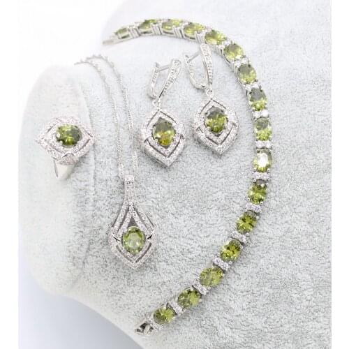 XUTAAYI Green 925 Silver Wedding Jewelry Sets Earrings For Women Luxury Jewelry Bracelet Rings Bridal Pendant Necklace Set
