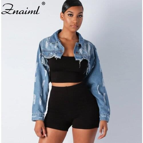 Znaiml Fashion Blue Jeans Jacket Denim Fringed Short Coats For Women Vintage Ripped Denim Jackets Ladies Jackets Streetwear Coat