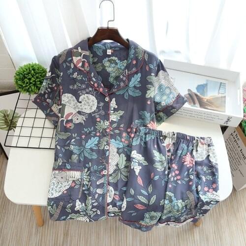 Women Pajamas Casual Turn-down Collar Short Sleeve Sleepwear Printed Summer Pyjama Shorts Female Homewear