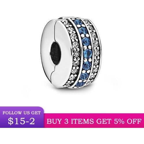 LByzHan Authentic 925 Sterling Silver Blue Charms Clip Fit Original 3mm Bracelet & Bangle For Women Making Jewelry CMS1537