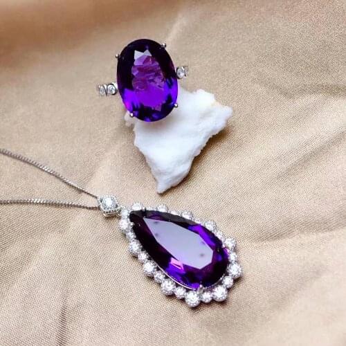 Shilovem 925 sterling silver Piezoelectricity amethyst Rings pendants fine Jewelry send necklace new wedding mtzj1318z132588agz