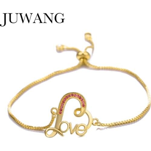 Women letter Love Heart Shaped Charm Bracelets Silver Color AAA Zircon Lover Crystal Chain Bracelet Valentines Day present