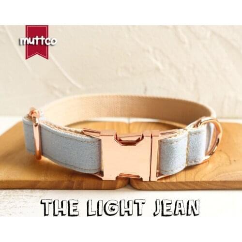10pcs/lot MUTTCO self-design dog collar THE LIGHT JEAN handmade collar wathet blue and white 5 sizes dog collar UDC034M