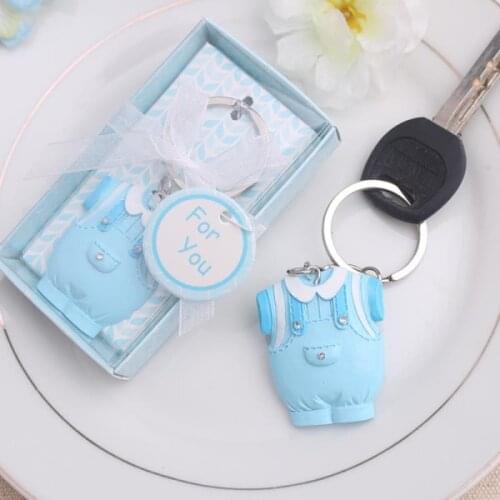 100pcs/lot NEW ARRIVAL Baby Shower Favors and Gift Cute Baby Clothes Key Chain Blue Themed Keychain for boy Free shipping