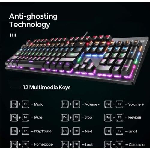 104 Keys Gaming Mechanical Keyboard Professional USB Wired RGB Backlight Axis Black/Blue Switch for Computer Game lovers Laptop