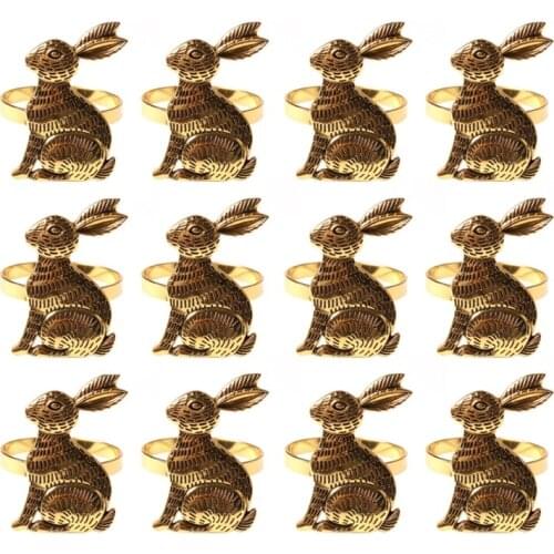 12PCS Easter Rabbit Napkin Ring Holder Metal Napkin Holder Table A9LB