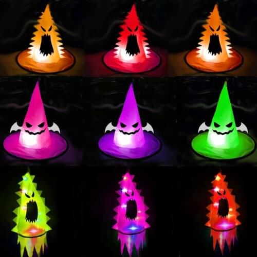 2021 New Arrivals Halloween Decoration Witch Hat LED Lights Sawtooth Squid Witch Hats For Kids Party Decor Ornament Headdress