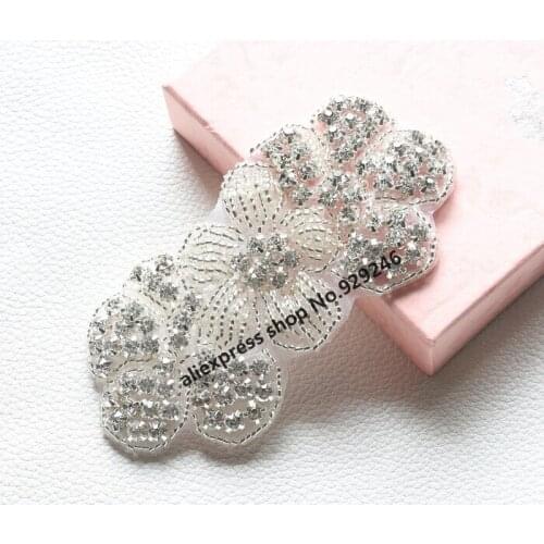 4pcs/lot high-quality flower crystal beaded applique hotfix rhinestone motif bridal headband decoration crafts garment accessory