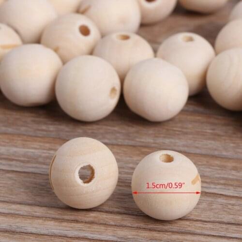 50 Pcs Natural Wooden Beads Round DIY Necklace Bracelet Letter Baby Teether Toys