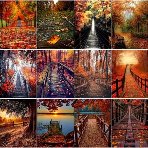 EverShine Diamond Painting Full Square Bridge Diamond Embroidery Autumn Scenery Picture Of Beaded Mosaic Kit Handmade Hobby Art