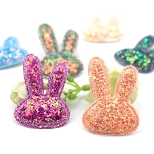 24Pcs 3*4cm Glitters Bunny Shape Shiny Padded Appliques for Kids BB Clip headwear Decor Ornament Hairpin handmade accessories