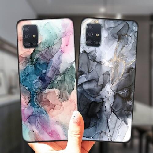 For Samsung A52 A72 A51 A71 A50 A70 A12 A02 A42 A32 A31 A21S A41 A11 A30 A20 A40 Phone Case Marble Art Black Soft Silicone Cover