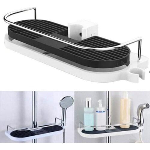 Black Bathroom Pole Shower Storage Rack Holder Organizer Bathroom Shelves Shower Shampoo Tray Single Tier