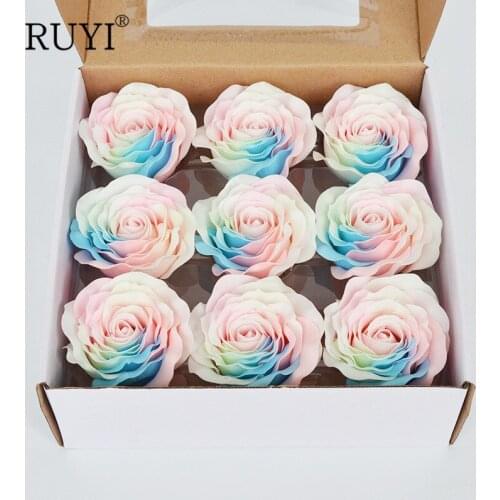 9pcs Colorful Luminous Rose Flower Color Soap Flower Head Eternal Flower Soap Flower Valentines Day Gift Box Bouquet Materials