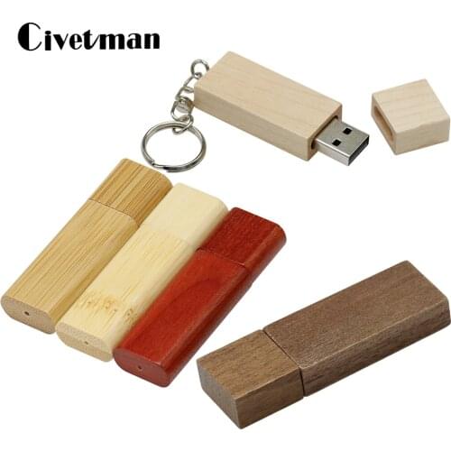 Wooden Bamboo USB Flash Drive Pen Drives Wood Chip Pendrive 8GB 16GB 32GB 64GB 128GB 256GB Memory Stick Disk With Keychain Gift