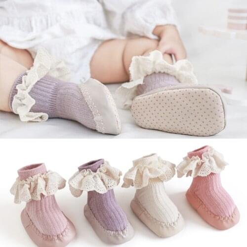 Wecute Baby Floor Shoes Soft-soled Shoes for 6-12months Newborn Baby Infants Kids Ruffle Design Soft Cotton Toddler Socks