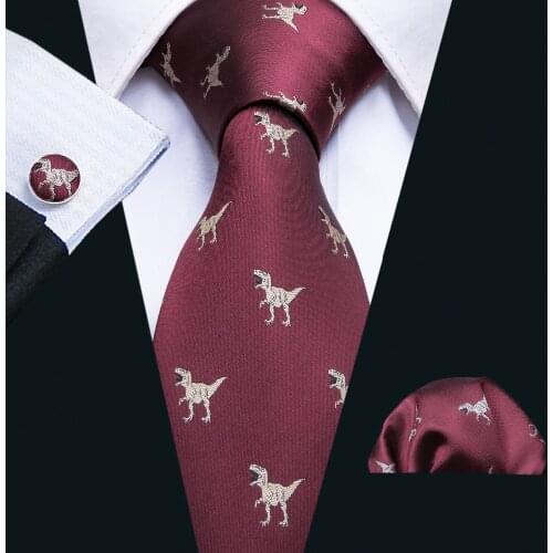 2018 New Arrival Mens Ties Dinosaur Pattern Red Mens Wedding Neckties 8.5cm Necktie Business Silk Ties For Men Tie FA-5060