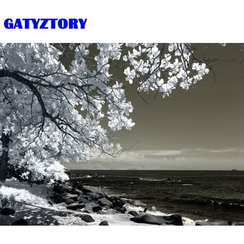 GATYZTORY Pictures By Number Black And White Seascape Kits Home Decor Painting By Numbers Stone Drawing On Canvas HandPainted Ar