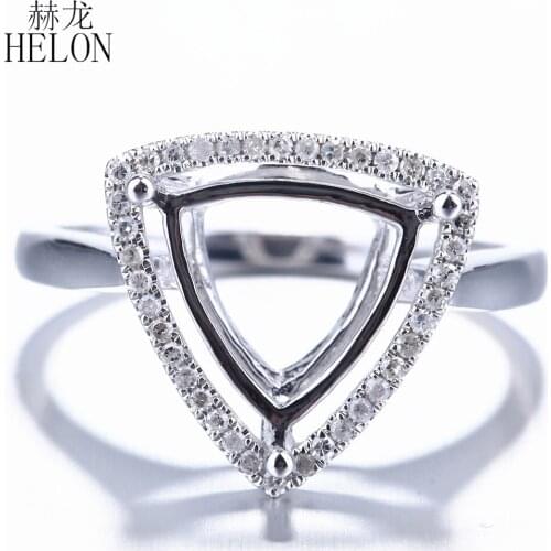 HELON Trillion cut 9x9mm Sterling Silver 925 Genuine Natural Diamonds Semi Mount Engagement Wedding Women Fine Jewelry Ring