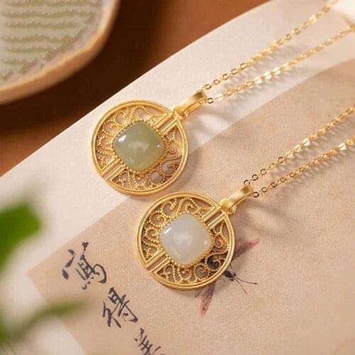 Natural Hetian Jade Gray Jade S925 Sterling Silver Hollow Auspicious Necklace Exquisite Lady Fashion Simple Temperament Jade Pen