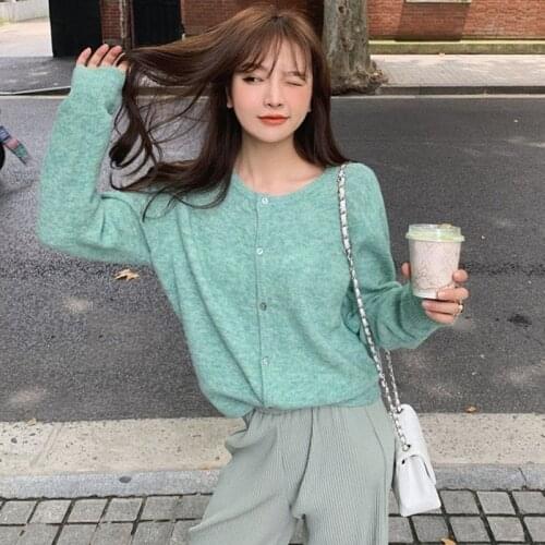 Womens Cardigan Spring Autumn Single Breasted Solid o Neck Long Sleeve Ladies Sweaters Casual Knitted Wear for Female