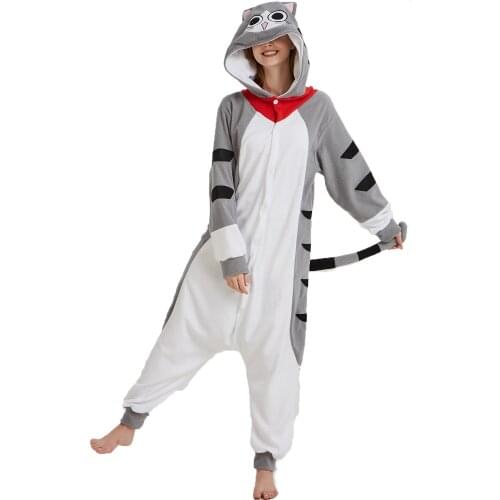Anime Cheese Cat Cosplay Costume Onesies Halloween Long Sleeve Sleepwear Adults Unisex Animal Cartoon Onesies Fleece Jumpsuits