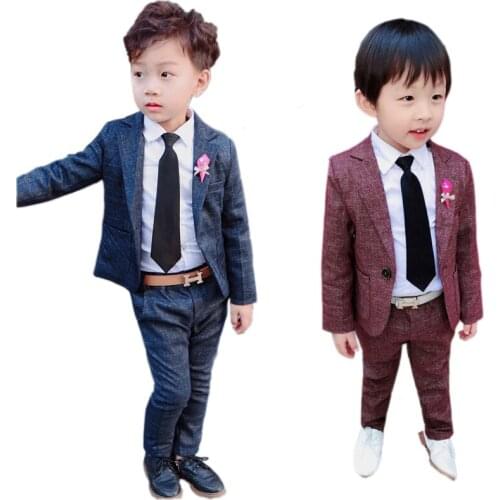 Boy suit set retro gentleman style solid blazer pants set for 3-8years boys kids children classical suit set clothes