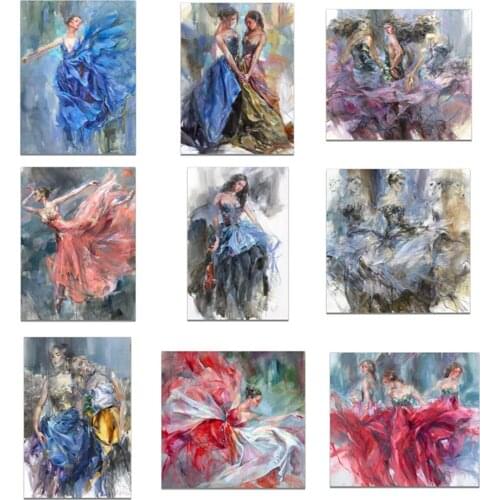 Retro Girl Dancer Beautiful Dress Poster Canvas Print Painting Wall Art Living Room Home Decoration