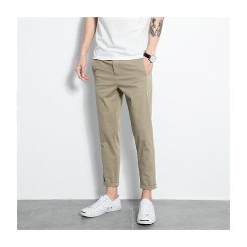 Obrix Male Office Work Pants Solid Pattern Smart Casual Style Formal Business Pants Shortened Pants For Men