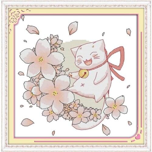 Blessing cat cross stitch kit 18ct 14ct 11ct count printed canvas stitching embroidery DIY handmade needlework