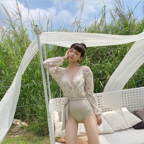 2021 New One Piece Swimsuit Solid Lace With Belt Two-Piece Suit Bikini Swim Suit Monokini Push Up Swimming Suit Gir Trikini