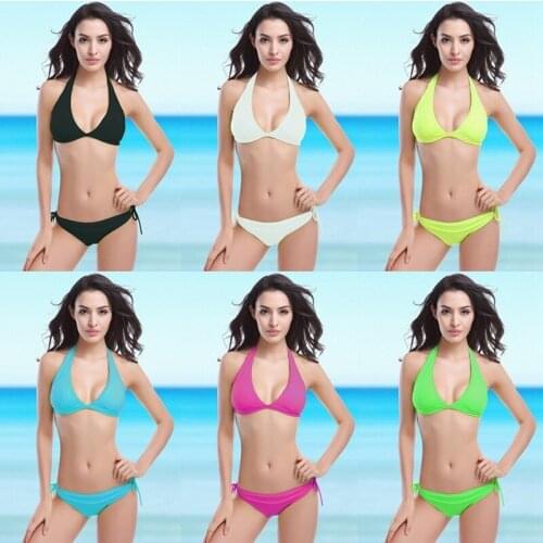 2021 New European and American Sexy Fluorescent Color Bikini Swimsuit with Breast Pad Swimsuit