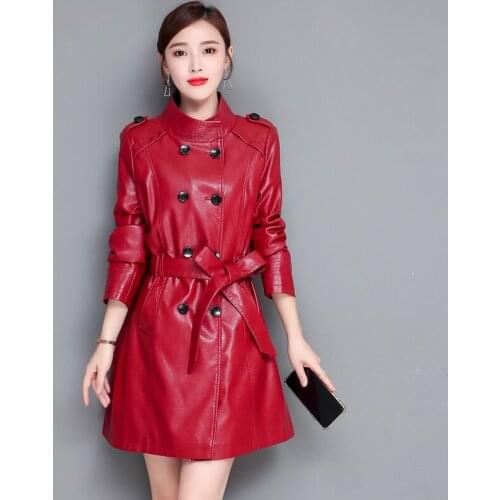 New Large Size 3XL Leather Jacket Women Leather Coat Long Slim Womens Leather Jackets 2019 Autumn Coats Female Jacket Woman