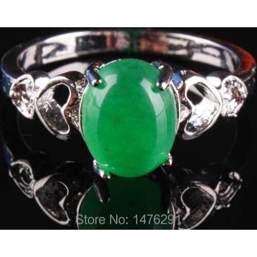New Artificial Green Jades Oval Crystal Bead Finger Ring GEM Size 7 Gift Of Women
