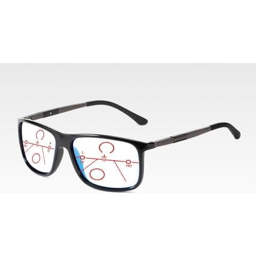 Al-mg Alloy Legs Square Oversized Men Progressive Multifocal Reading Glasses +0.75 +1 +1.25 +1.5 +1.75 +2 +2.25 +2.5 +2.75 To +4