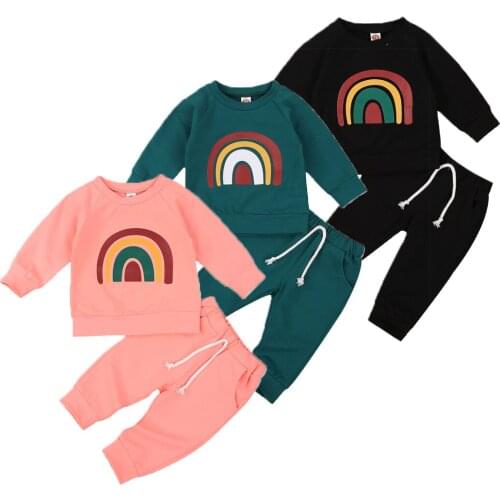 Toddler Boy Girl Clothes Cute Rainbow Pullover Sweatshirts Hoodie+Pocket Pants 2PCS Outfits Baby Fall Winter Clothes