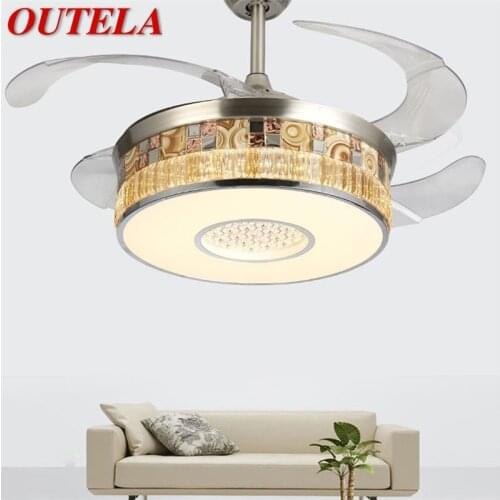 OUTELA Ceiling Fan Light Invisible With Remote Control Modern Luxury Gold Figure LED Lamp For Home