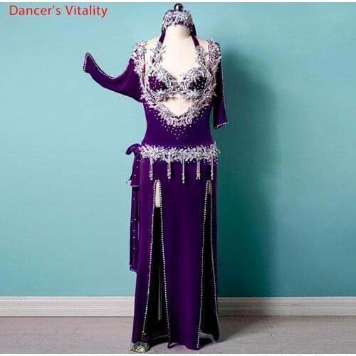 Belly Dance Robe Diamond-Studded Bra Split Dress Performance Clothing Profession Custom Oriental Dancing Adult Child Long Skirt