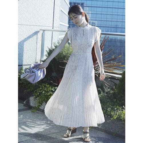 YYCZF Spring Pleated Drawstring Slim Waist Dresses Elegant Fresh High Waist Print Floral Women Dress Sexy Hollow Out Vestidos