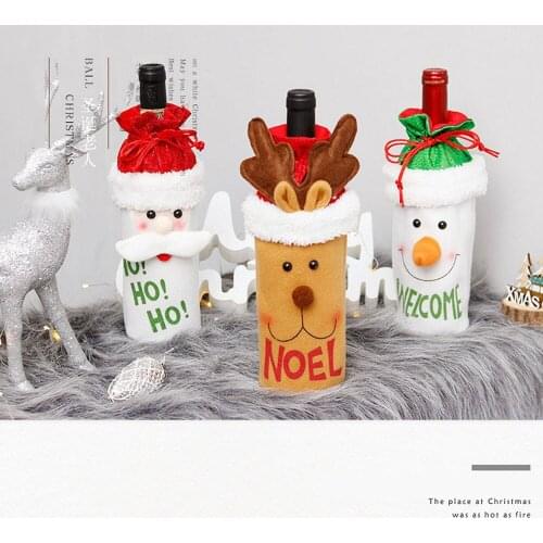 3PCS Santa Claus Red Wine Bottle Cover Christmas Decoration for Home Table Kitchen Decor Santa Claus Snowman Gift Party Supplies
