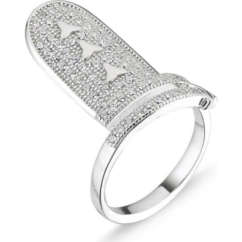 Silverlina Silver Zircon Stone Pattern Nail Ring