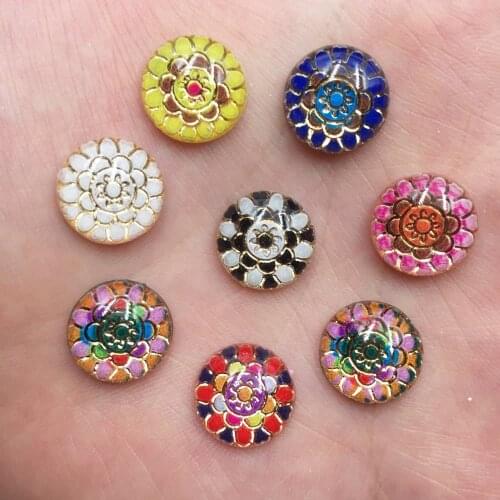 Mixed 60pcs Resin 12mm Round Colorful Flower Flat Back Rhinestone Appliques DIY Wedding Scrapbook Home Craft SF708
