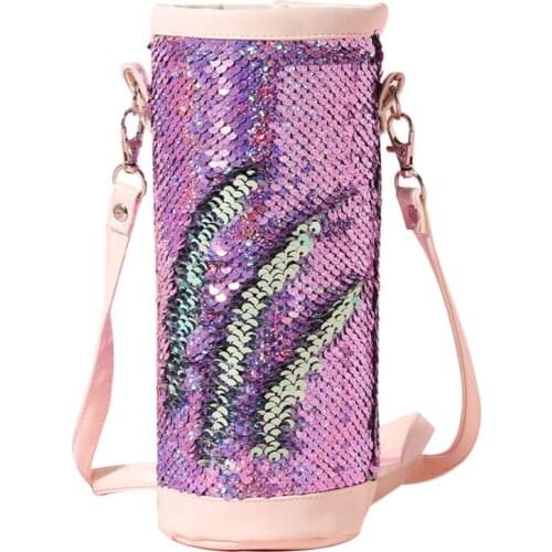 Sequin Water Bottle Carrier Insulated Cover Bag Holder Pouch Outdoor with Shoulder Strap